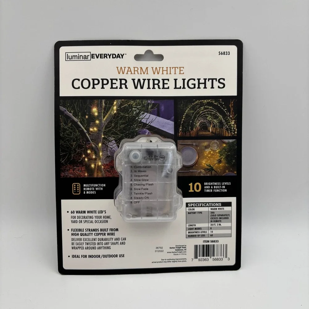 Luminar Everyday Warm White Copper Wire LED Lights 20ft Spool‎ with Remote